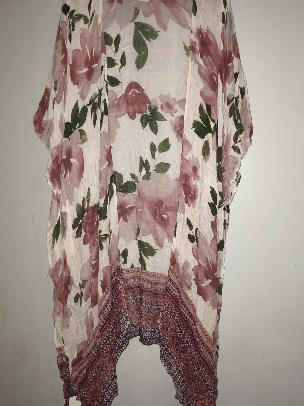 Floral Sheer Tunic Kimono in Dusty Pink